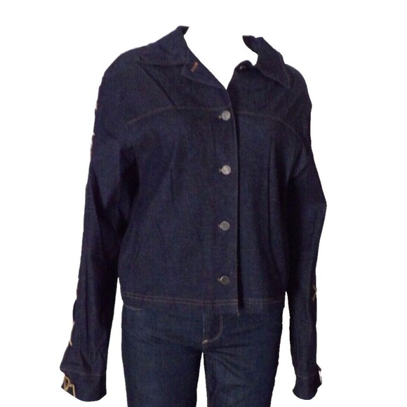 GDS Goddess Denim Jean Button Up Blouse Shirt Laced Up Sleeves Vintage Size XL - Picture 2 of 14